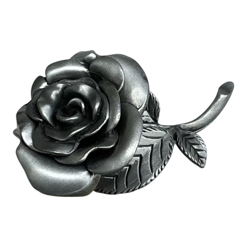 Vintage Brooch Pewter Layered Rose Stem Signed AJRCO Jewelry Pin